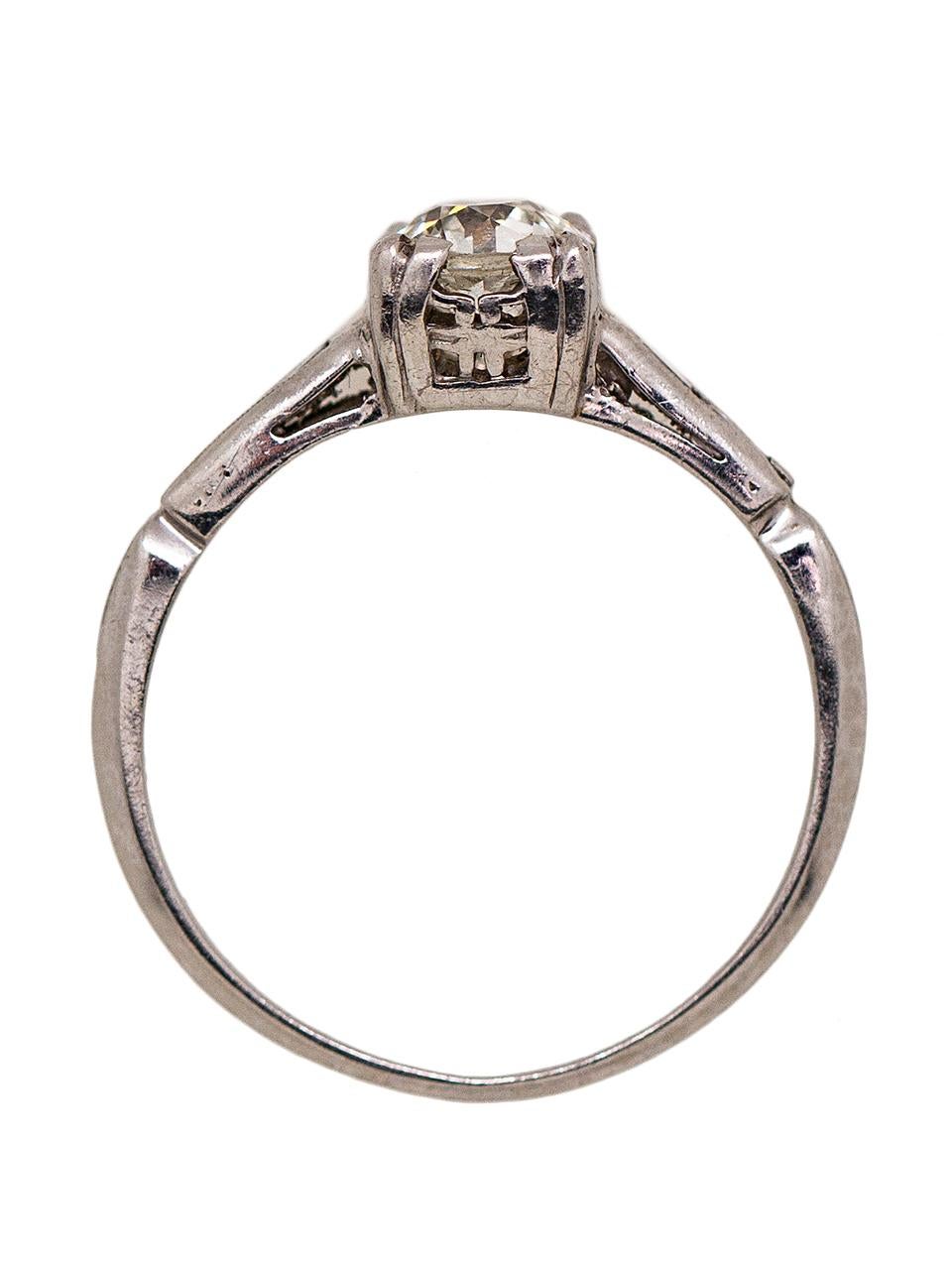 Vintage Platinum Engagement Ring 0.60 Carat I-VS2 OEC, circa 1930s In Excellent Condition For Sale In West Hollywood, CA