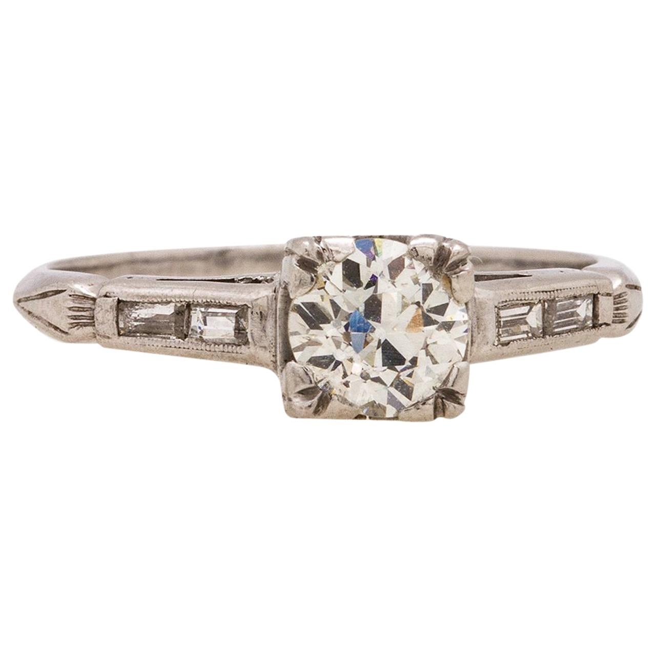 Vintage Platinum Engagement Ring 0.60 Carat I-VS2 OEC, circa 1930s For Sale