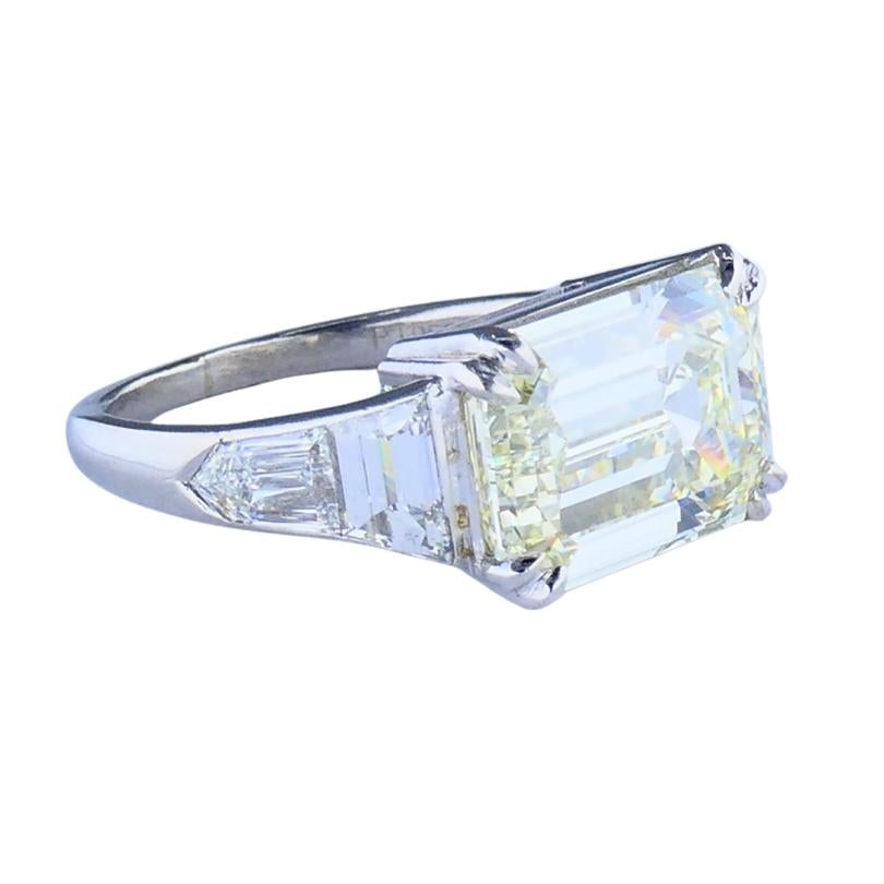 Vintage Platinum Engagement Ring Emerald Cut Diamond 6.28cts Estate Jewelry Pour femmes en vente