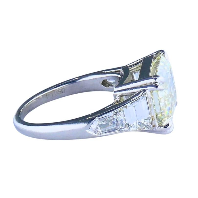 Vintage Platinum Engagement Ring Emerald Cut Diamond 6.28cts Estate Jewelry en vente 2