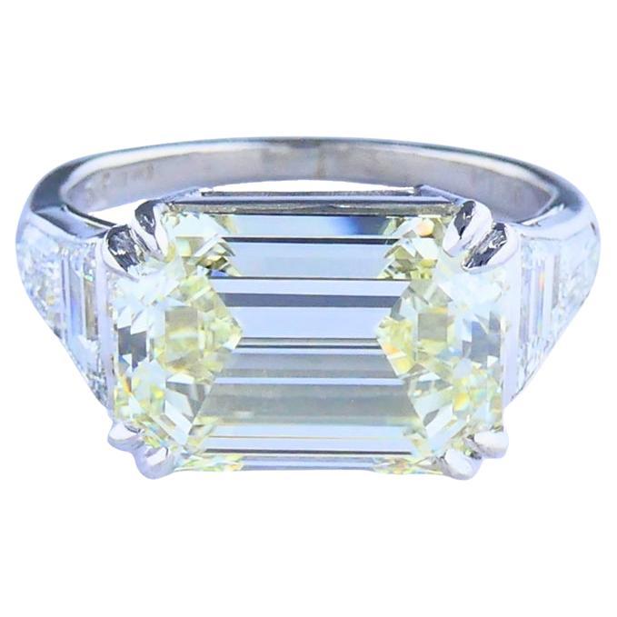Vintage Platinum Engagement Ring Emerald Cut Diamond 6.28cts Estate Jewelry en vente