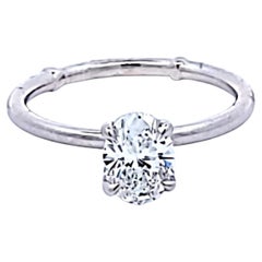 Vintage Platinum Engagement Ring with 1.03 Carat Oval Diamonds E-SI2 GIA