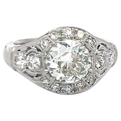 Vintage Platinum Engagement Ring with 1.59 Carat K-H SI1 GIA Diamonds Size 3.75