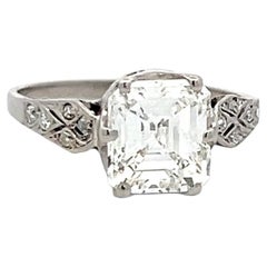 Anillo de compromiso vintage de platino con diamantes de corte esmeralda de 2,01 quilates, F SI1, certificado por el GIA