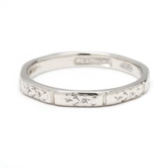 Vintage Platinum Engraved Band Ring, Ring Size 4.75, Stackable