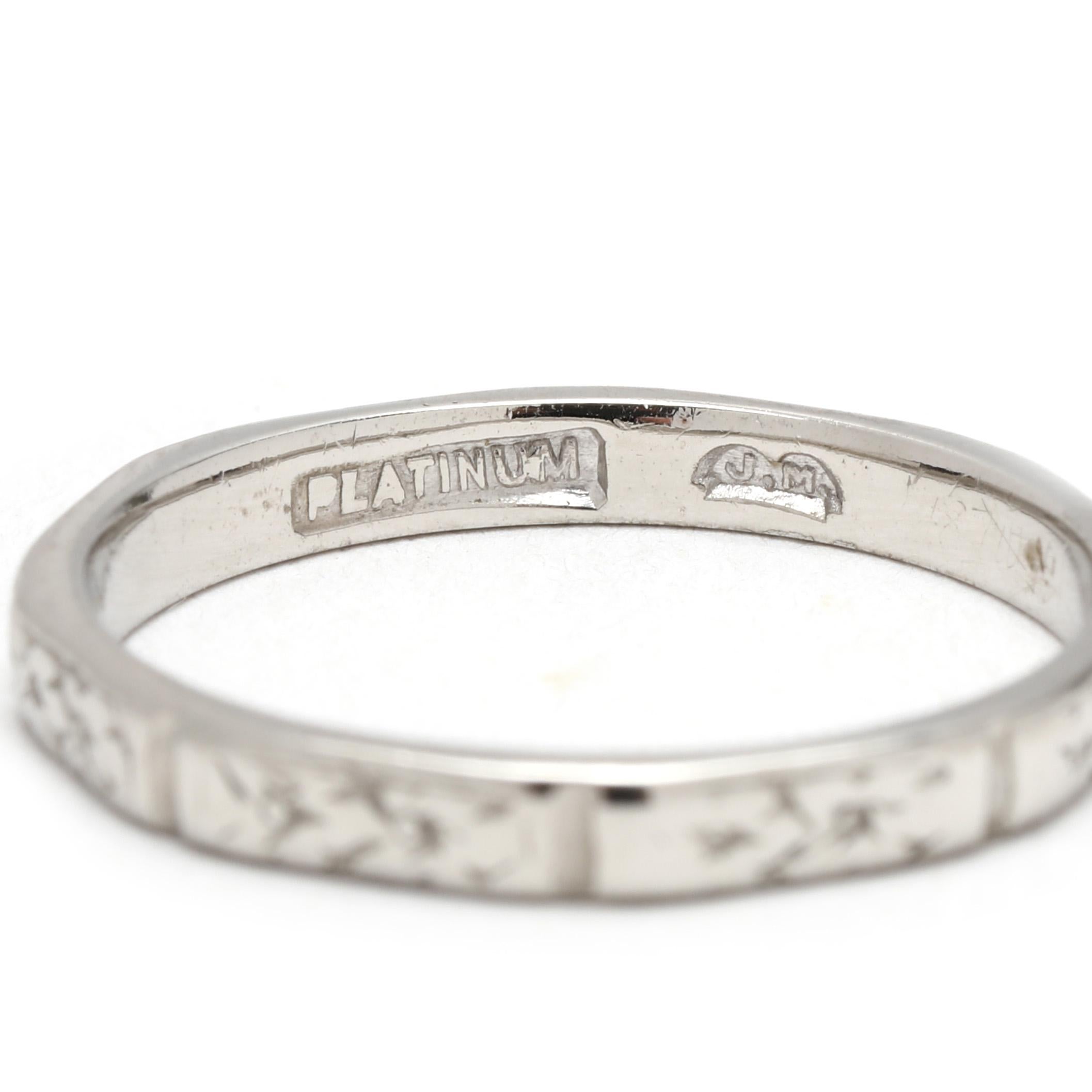 Vintage Platinum Engraved Band Ring, Ring Size 4.75, Stackable For Sale 1