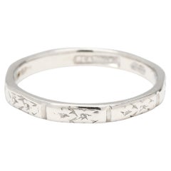 Vintage Platinum Engraved Band Ring, Ring Size 4.75, Stackable