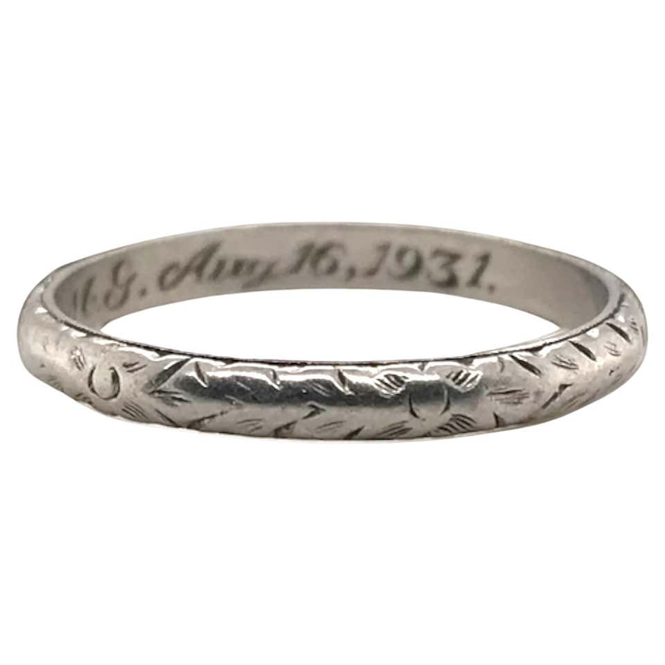 Vintage Retro Platinum Baguette Diamond Engraved Wedding Band - Size 7 ...