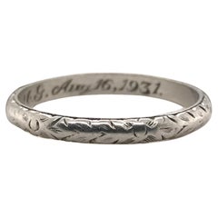 Vintage Platinum Engraved Wedding Band Size 6