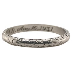 Antique Platinum Engraved Wedding Band Size 6