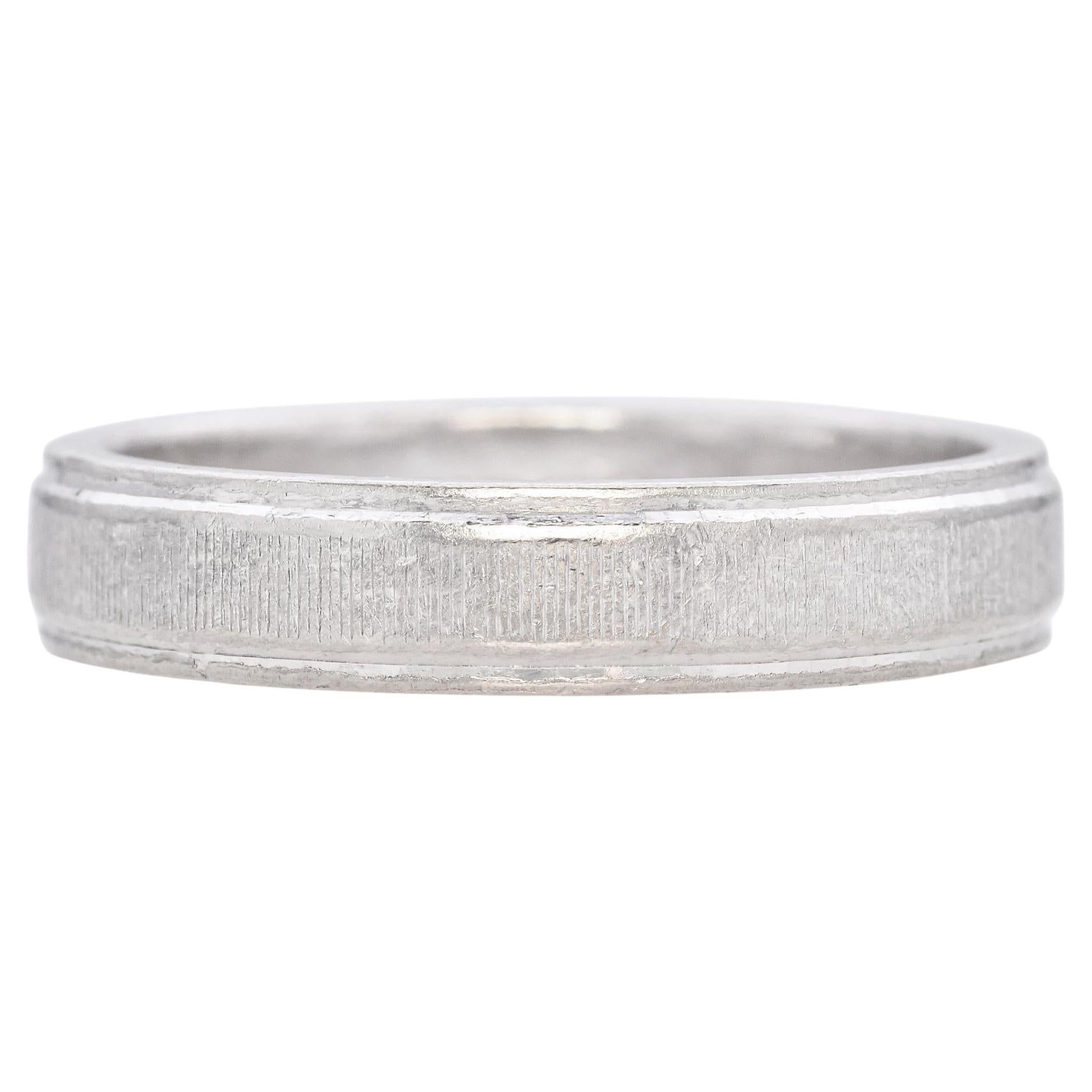 Vintage Platinum Etched Wedding Band For Sale