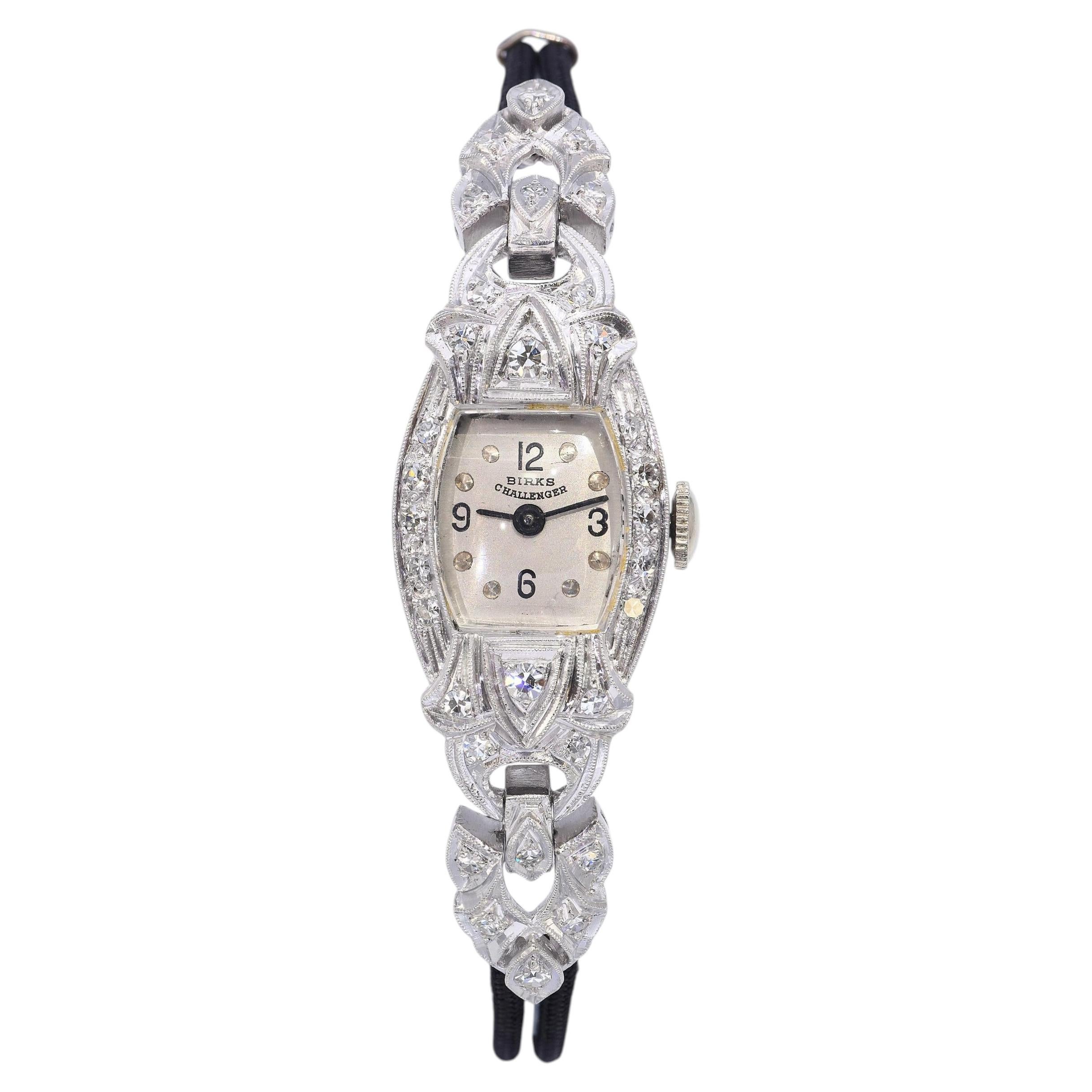 Vintage Platinum Eterna Birks Challenger Diamond Ladies Watch