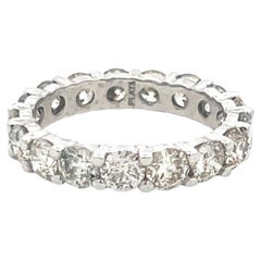Vintage Platinum Eternity Band Ring with 4.5 Carat Round Diamonds Size 8