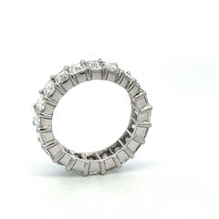 Vintage Platinum Eternity Band Ring with 6 Carat Emerald Cut Diamonds Size 5.5