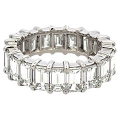 Vintage Platinum Eternity Band Ring with 6 Carat Emerald Cut Diamonds Size 5.5