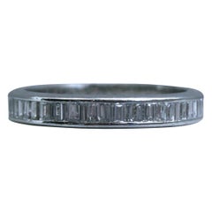 Vintage Platinum Eternity Wedding Band with Baguette Cut Diamonds