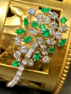 Vintage Platinum Fancy Diamond Emerald Spray Brooch Pin 5.80cttw G Vs