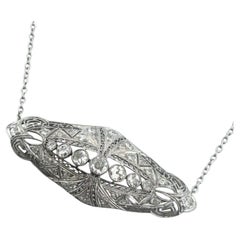 Vintage Platinum Filigree 1.5 Carat Diamond Brooch Conversion Necklace