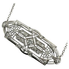 Vintage Platinum Filigree Diamond Brooch Conversion Necklace