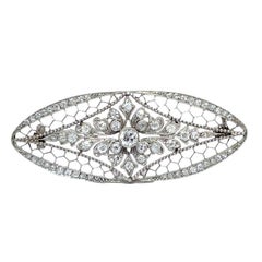 Vintage Platinum Filigree Style 1 Carat Total Weight Diamond Brooch