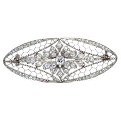 Vintage Platinum Filigree Style 1 Carat Total Weight Diamond Brooch
