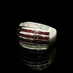 Vintage Platinum Five Row Calibre Cut Ruby & Diamond Domed Wide Band Ring