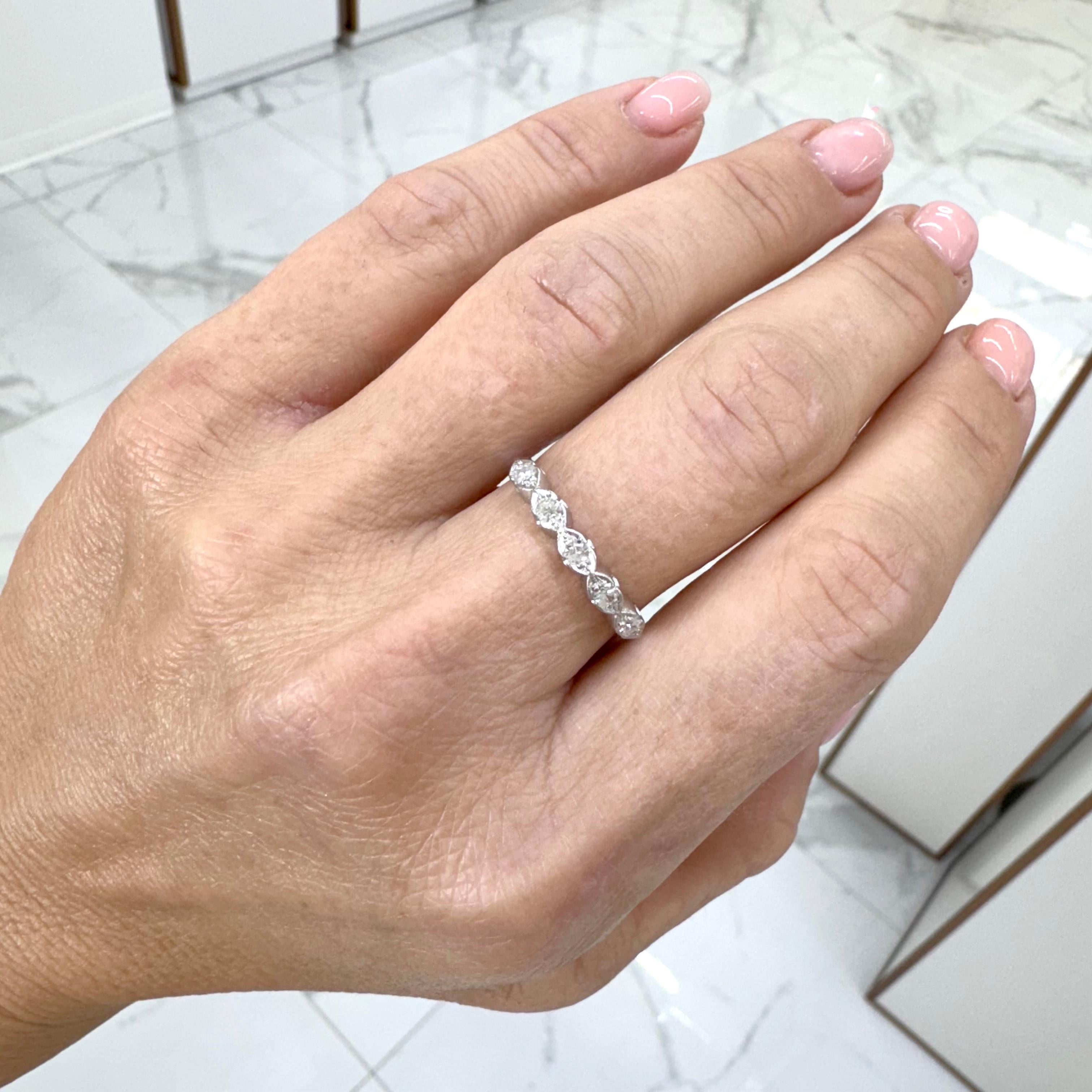 Vintage Platinum Five Single Cut Diamond Half Eternity Wedding Band For Sale 2