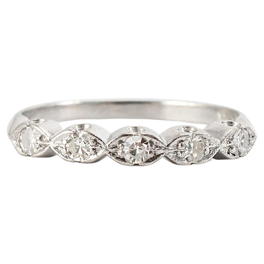 Vintage Platinum Five Single Cut Diamond Half Eternity Wedding Band For Sale