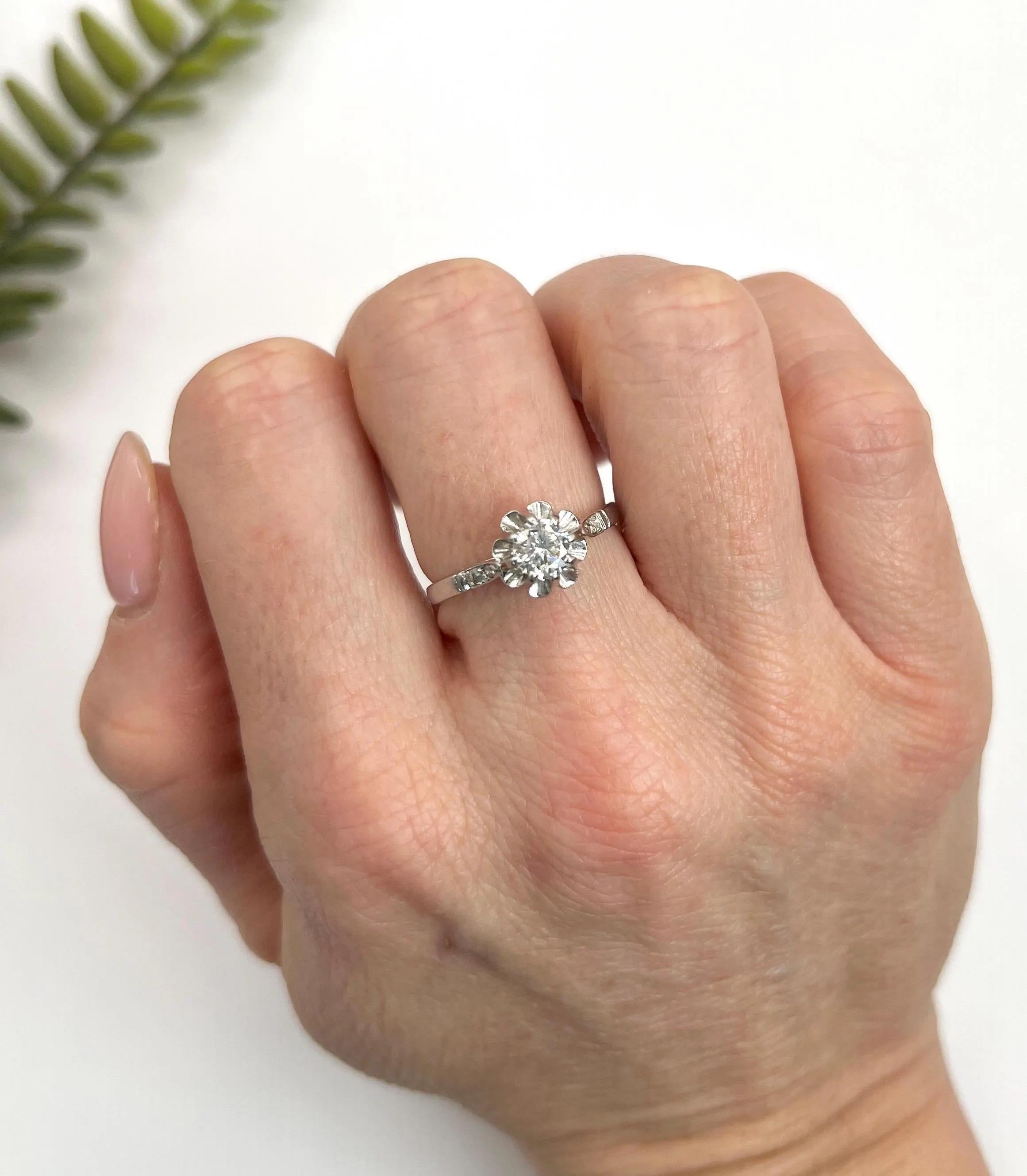 Brilliant Cut Vintage Platinum French Hallmarked, Single-Stone Diamond Engagement Ring