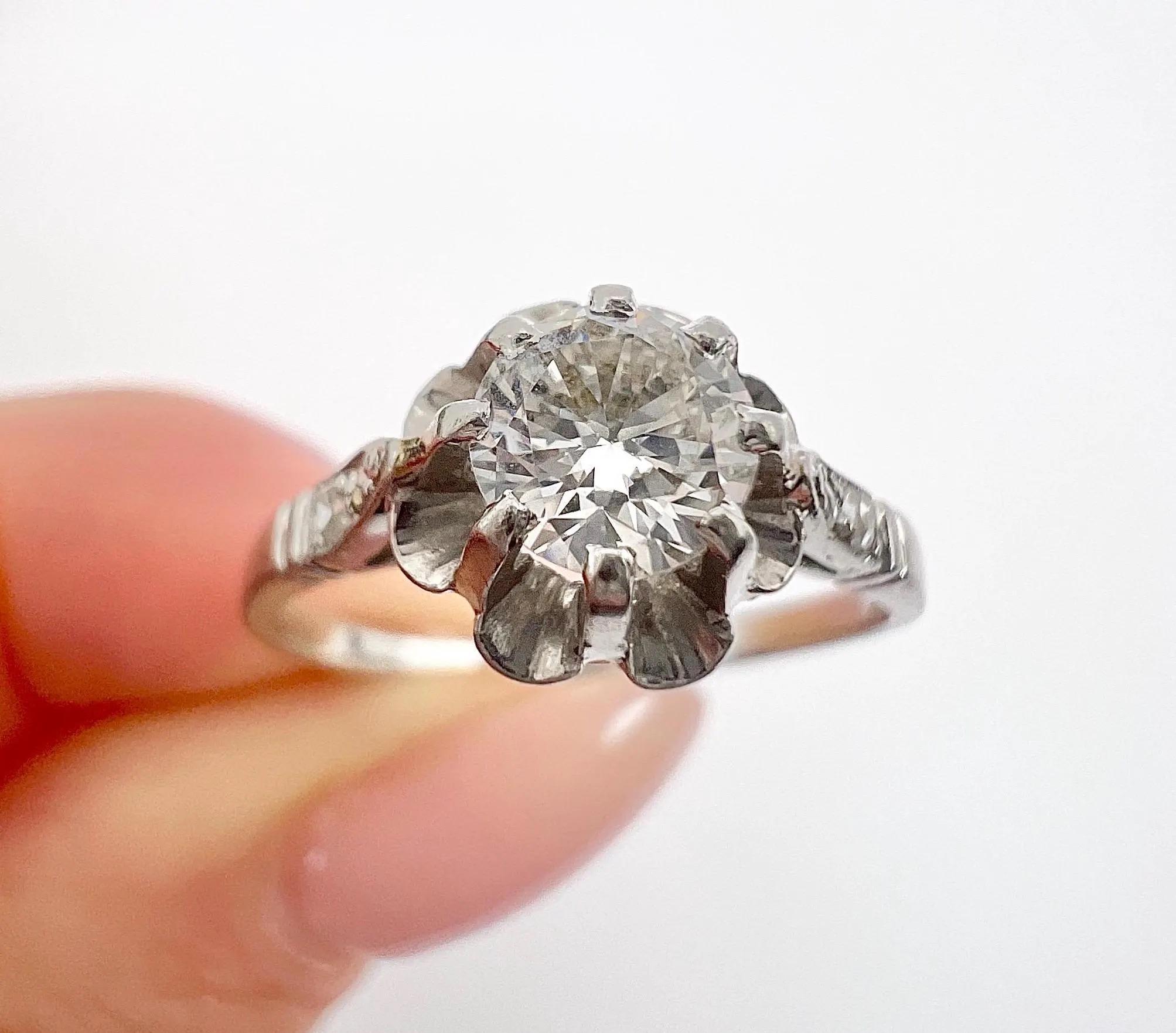 Vintage Platinum French Hallmarked, Single-Stone Diamond Engagement Ring 3
