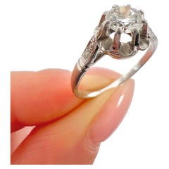 Vintage Platinum French Hallmarked, Single-Stone Diamond Engagement Ring