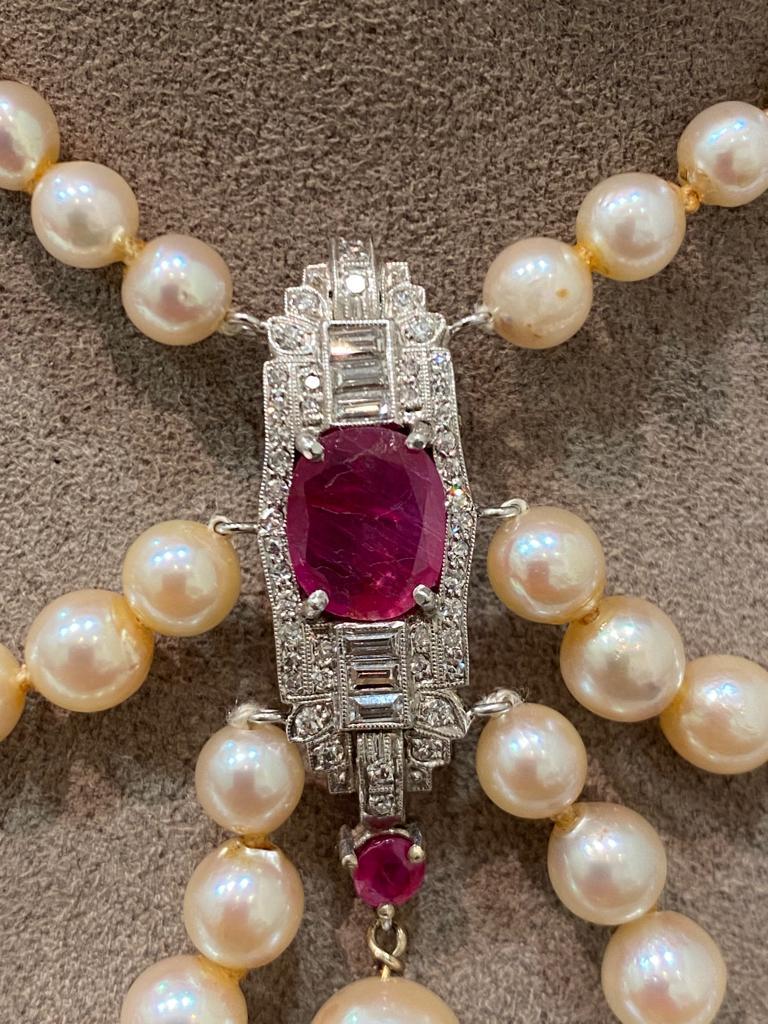 Vintage Platinum Garland, Pearl, Ruby and Diamond Necklace With Earrings 2