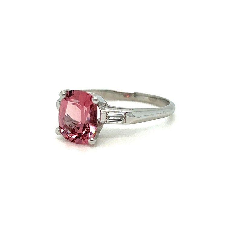 Art Deco Vintage Platinum Garnet Engagement Ring with Baguette Diamonds, 2.70ct For Sale