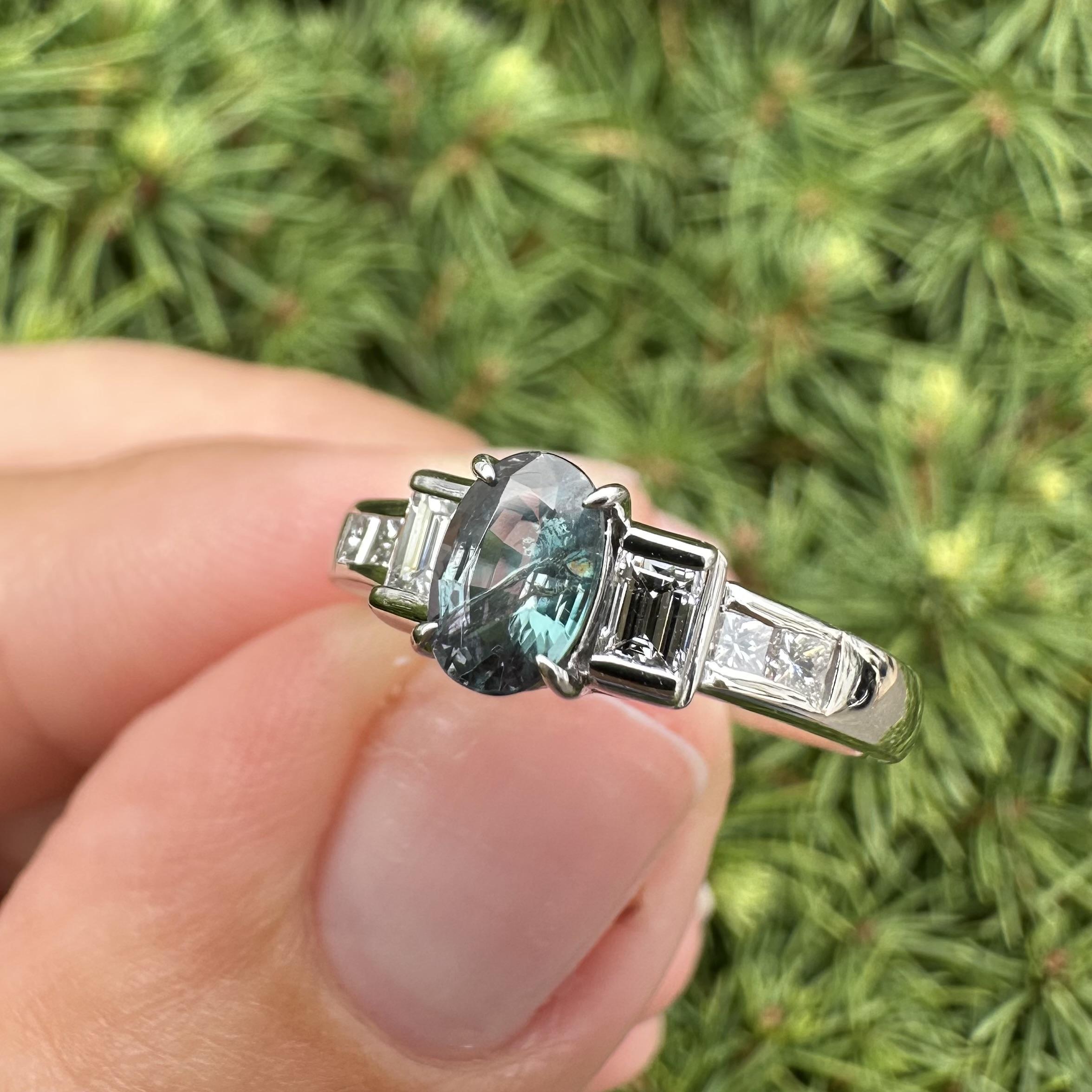 Vintage Platinum GIA 1.02ctw Oval Green Purple Brazil Alexandrite Diamond Ring For Sale 5