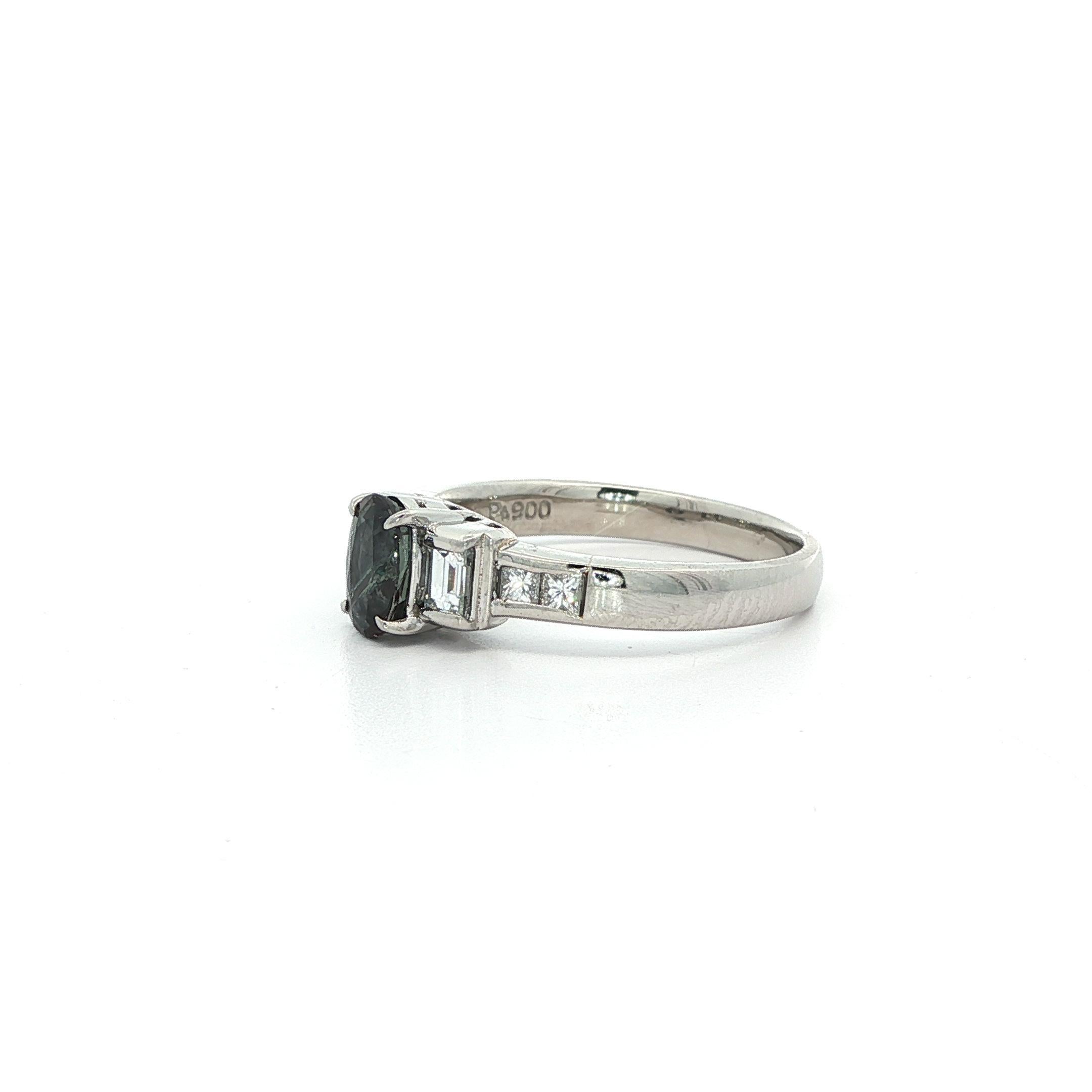 Vintage Platinum GIA 1.02ctw Oval Green Purple Brazil Alexandrite Diamond Ring For Sale 10