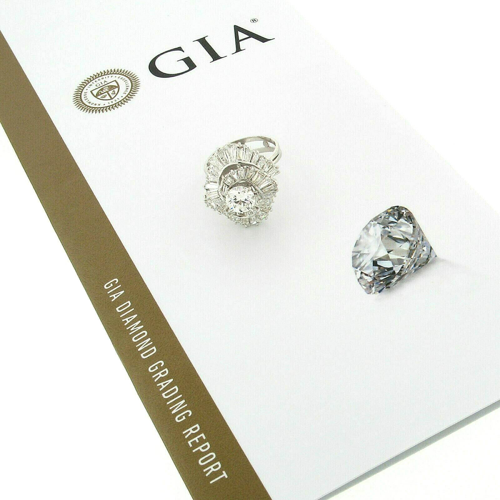 Vintage Platinum GIA 1.07ct G VVS2 Round Diamond Baguette Swirl Ballerina Ring 2