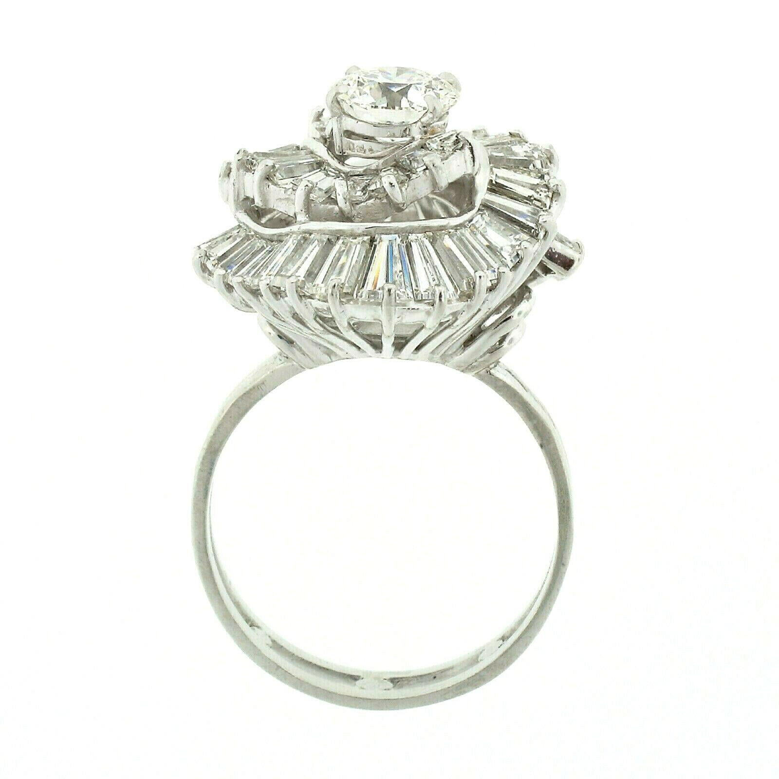 Art Deco Vintage Platinum GIA 1.07ct G VVS2 Round Diamond Baguette Swirl Ballerina Ring