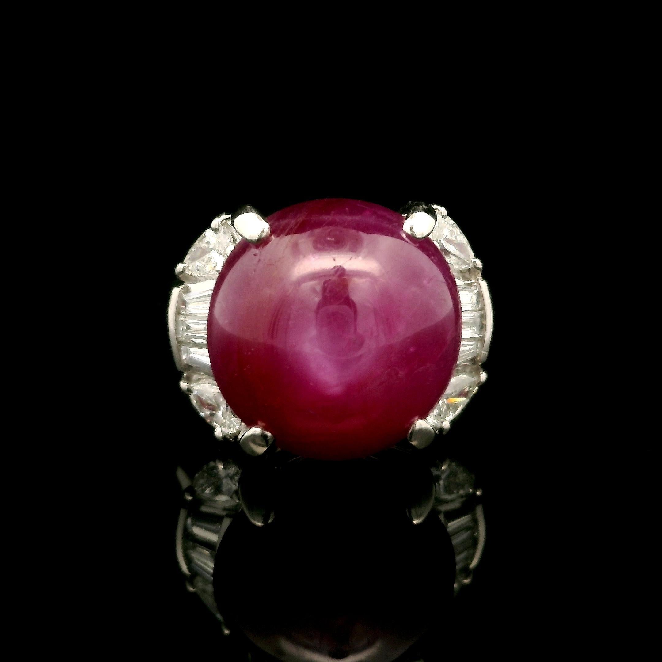 Vintage Platinum GIA 11.18ctw Burma No Heat Star Ruby w/ Diamond Statement Ring For Sale 5