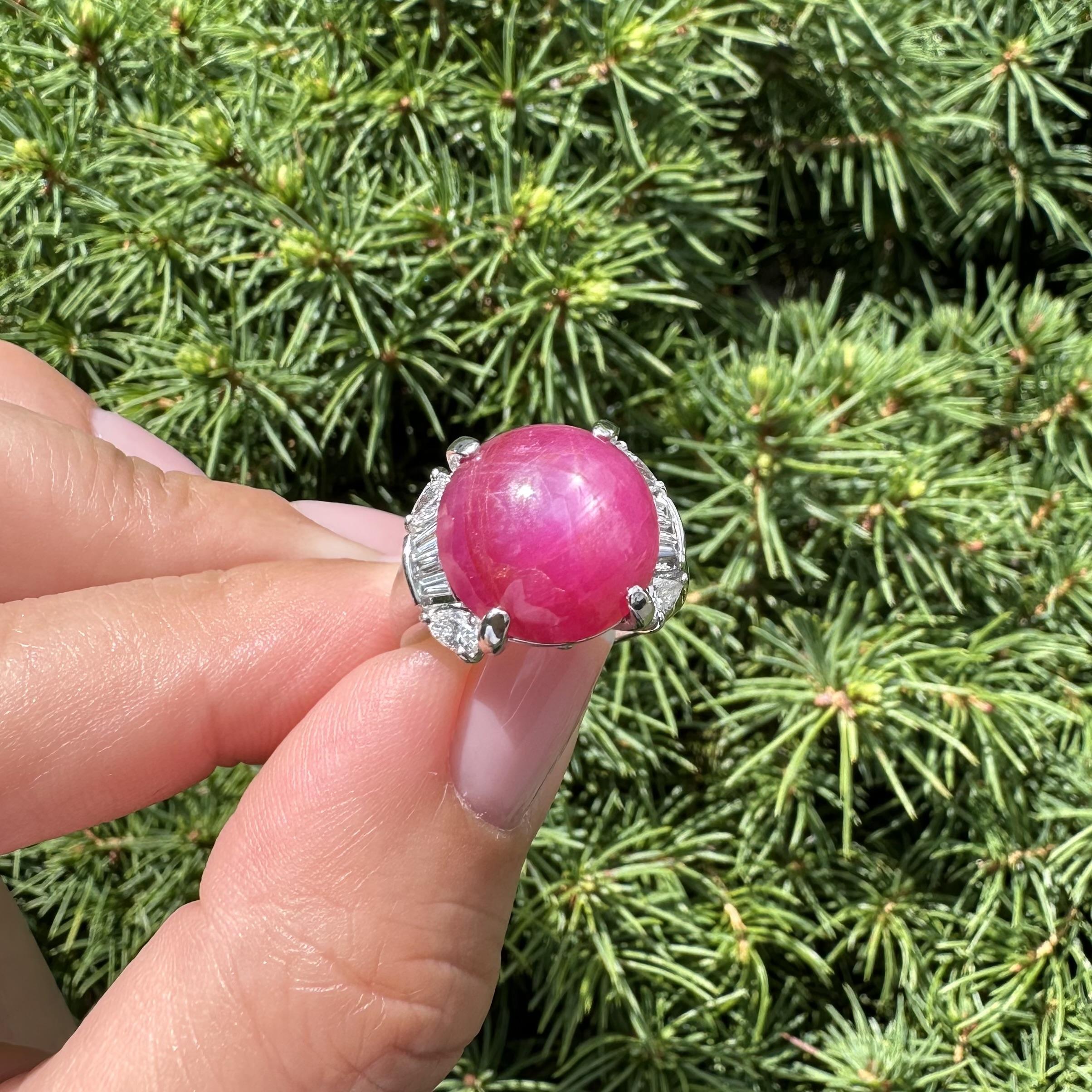 Vintage Platinum GIA 11.18ctw Burma No Heat Star Ruby w/ Diamond Statement Ring For Sale 6