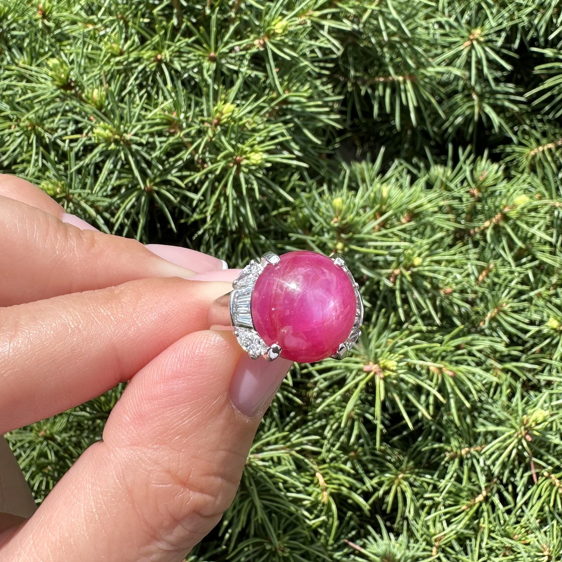Vintage Platinum GIA 11.18ctw Burma No Heat Star Ruby w/ Diamond Statement Ring For Sale 7