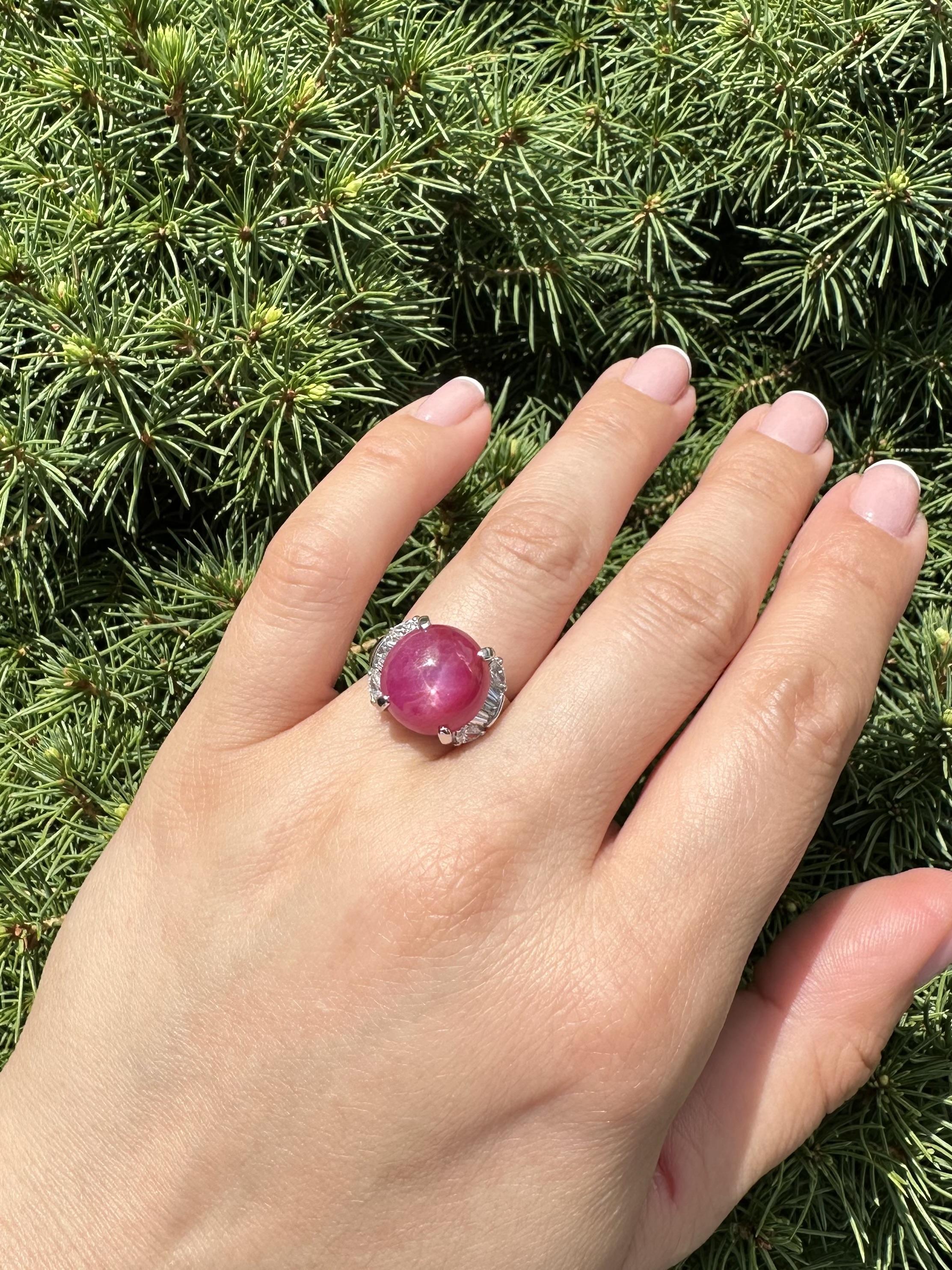 Vintage Platinum GIA 11.18ctw Burma No Heat Star Ruby w/ Diamond Statement Ring For Sale 8