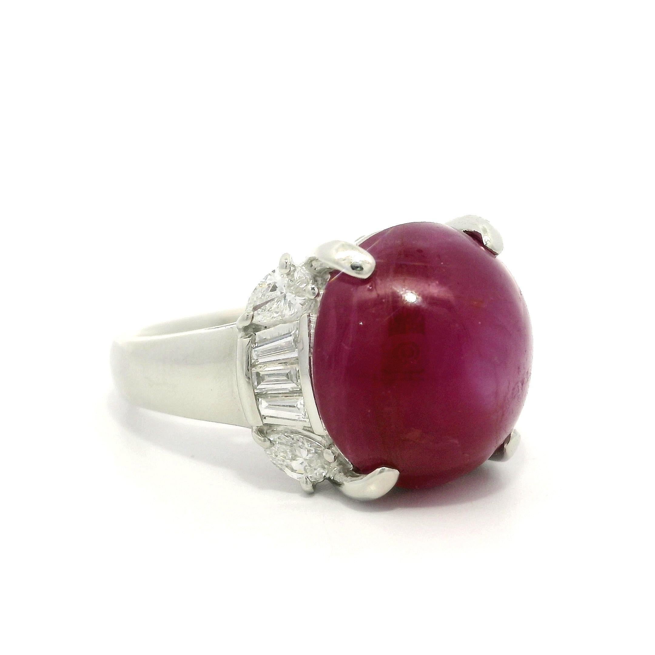 Cabochon Vintage Platinum GIA 11.18ctw Burma No Heat Star Ruby w/ Diamond Statement Ring For Sale