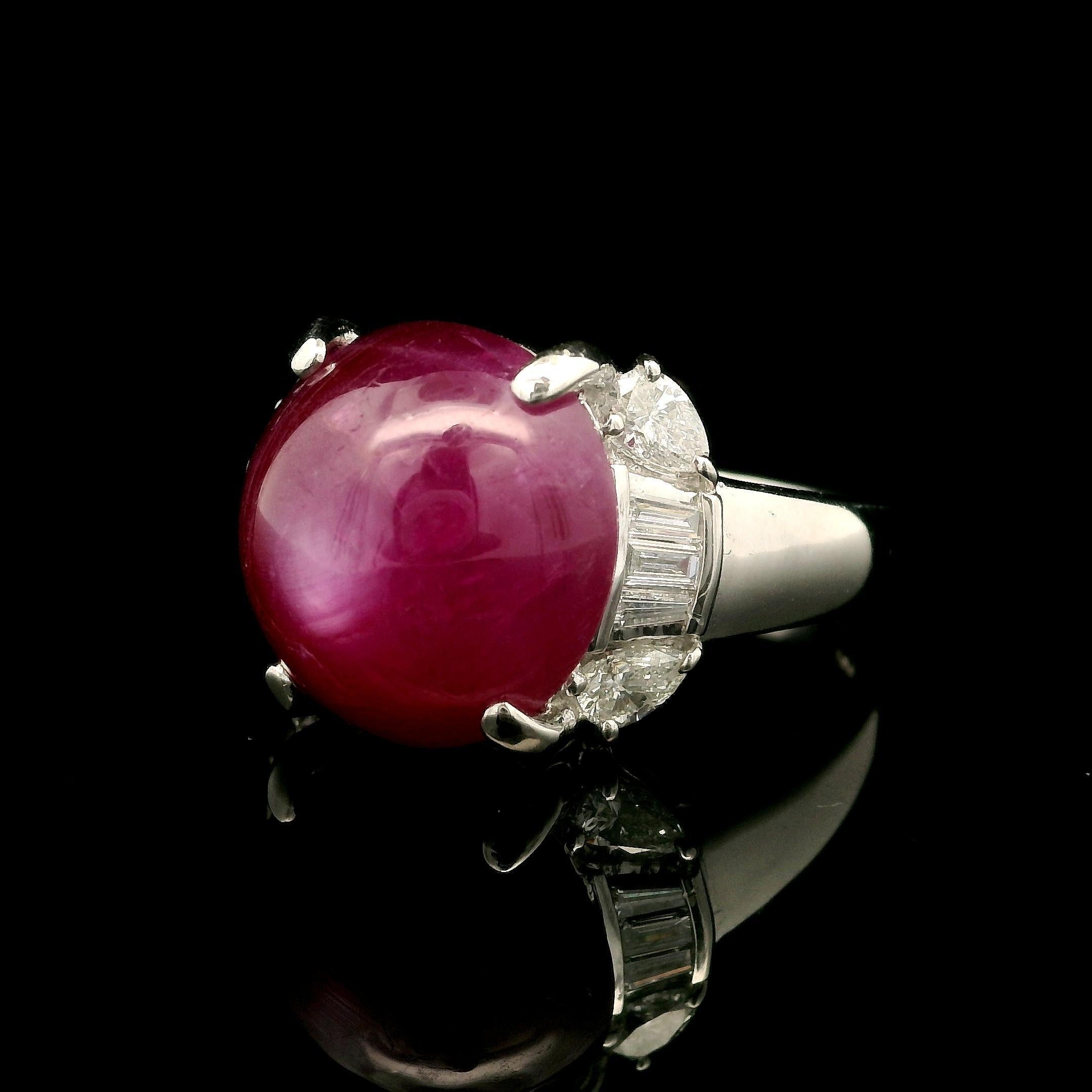 Vintage Platinum GIA 11.18ctw Burma No Heat Star Ruby w/ Diamond Statement Ring For Sale 2