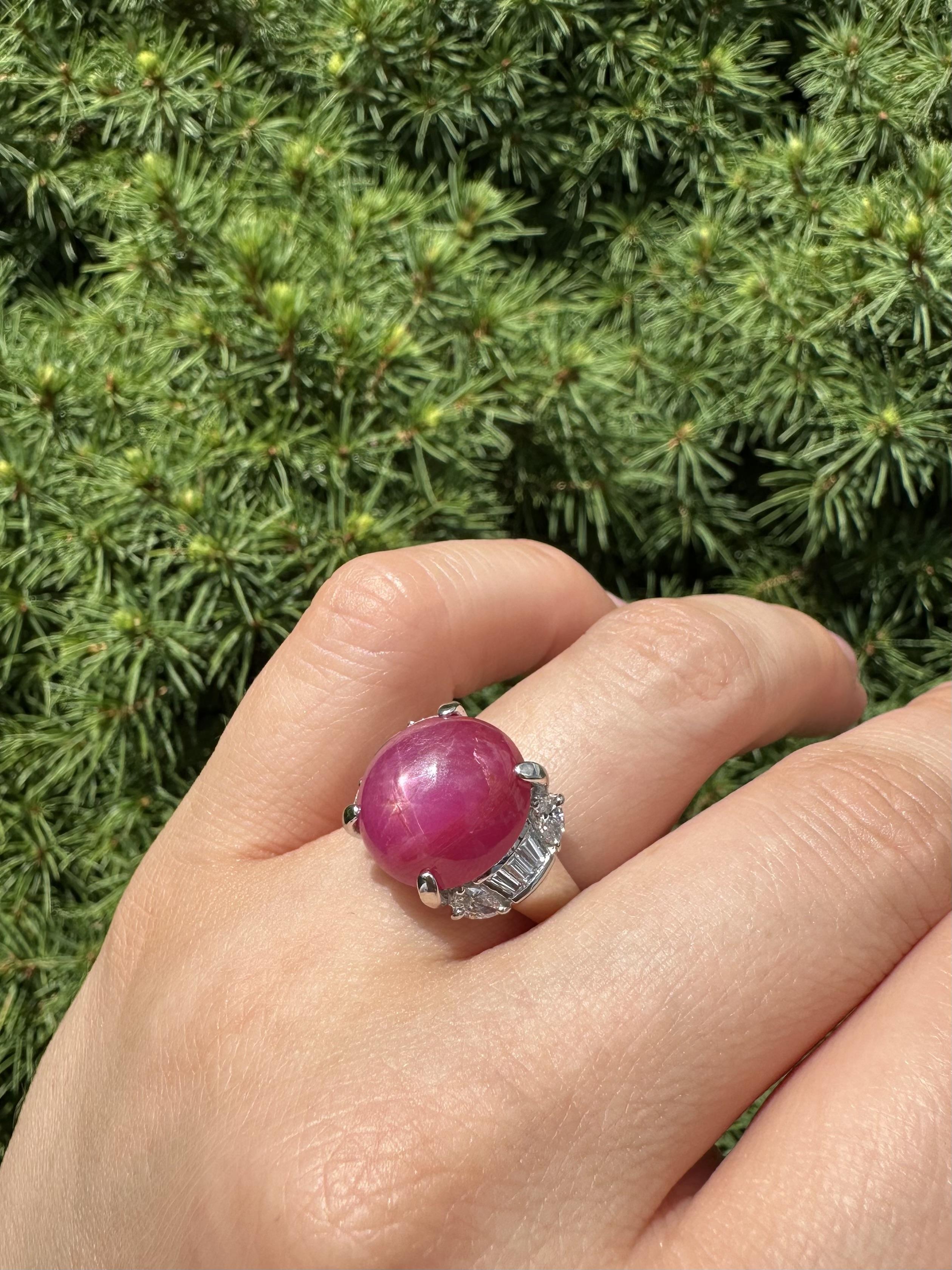 Vintage Platinum GIA 11.18ctw Burma No Heat Star Ruby w/ Diamond Statement Ring For Sale 3
