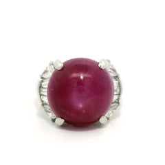 Vintage Platinum GIA 11.18ctw Burma No Heat Star Ruby w/ Diamond Statement Ring