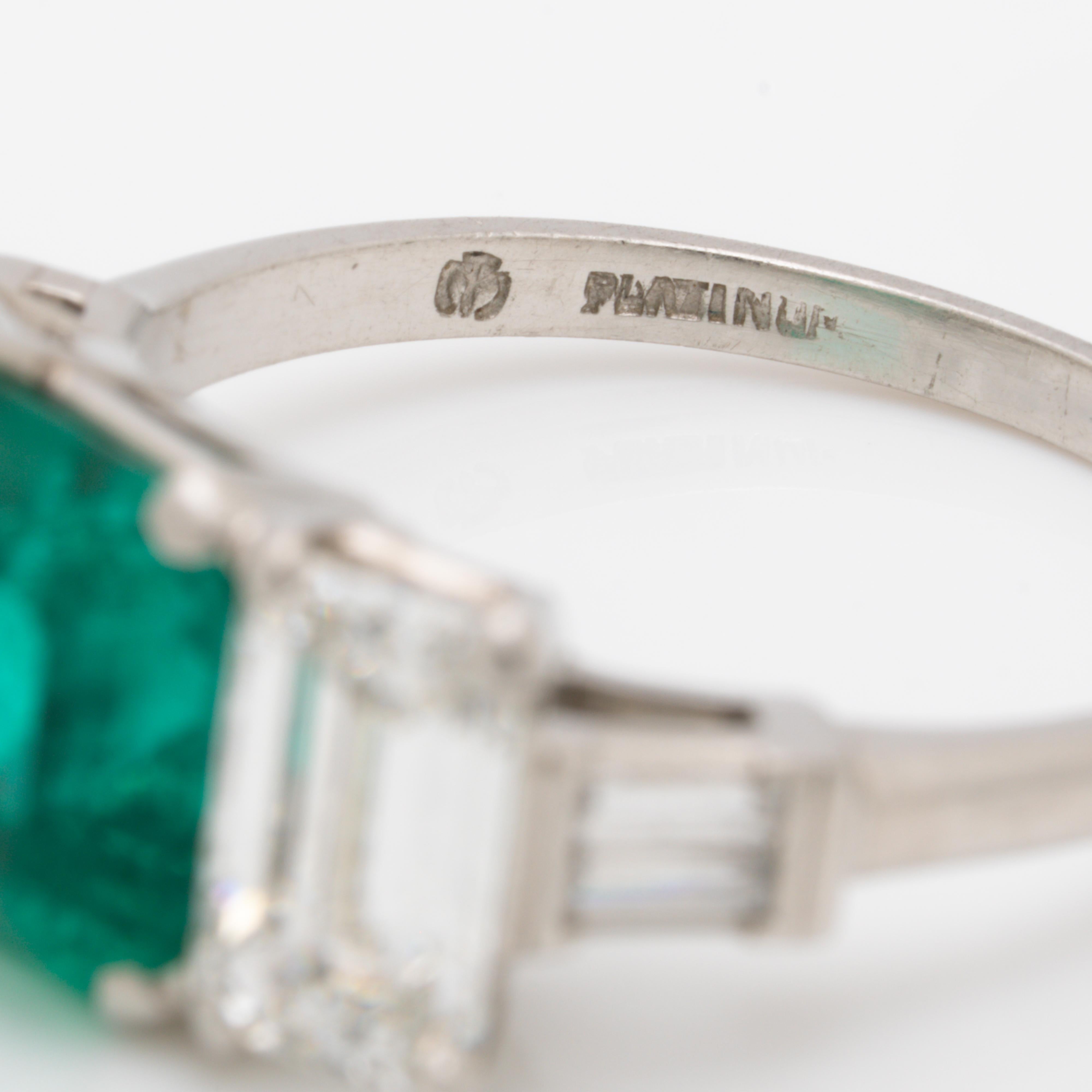Platinum GIA 1.20 Carat Colombian Emerald and 1.10 Carat Emerald Cut Diamonds 4
