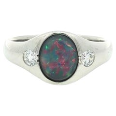 Vintage Platinum GIA 1.26ctw Gray Opal w/ Diamond Sides Low Profile Band Ring