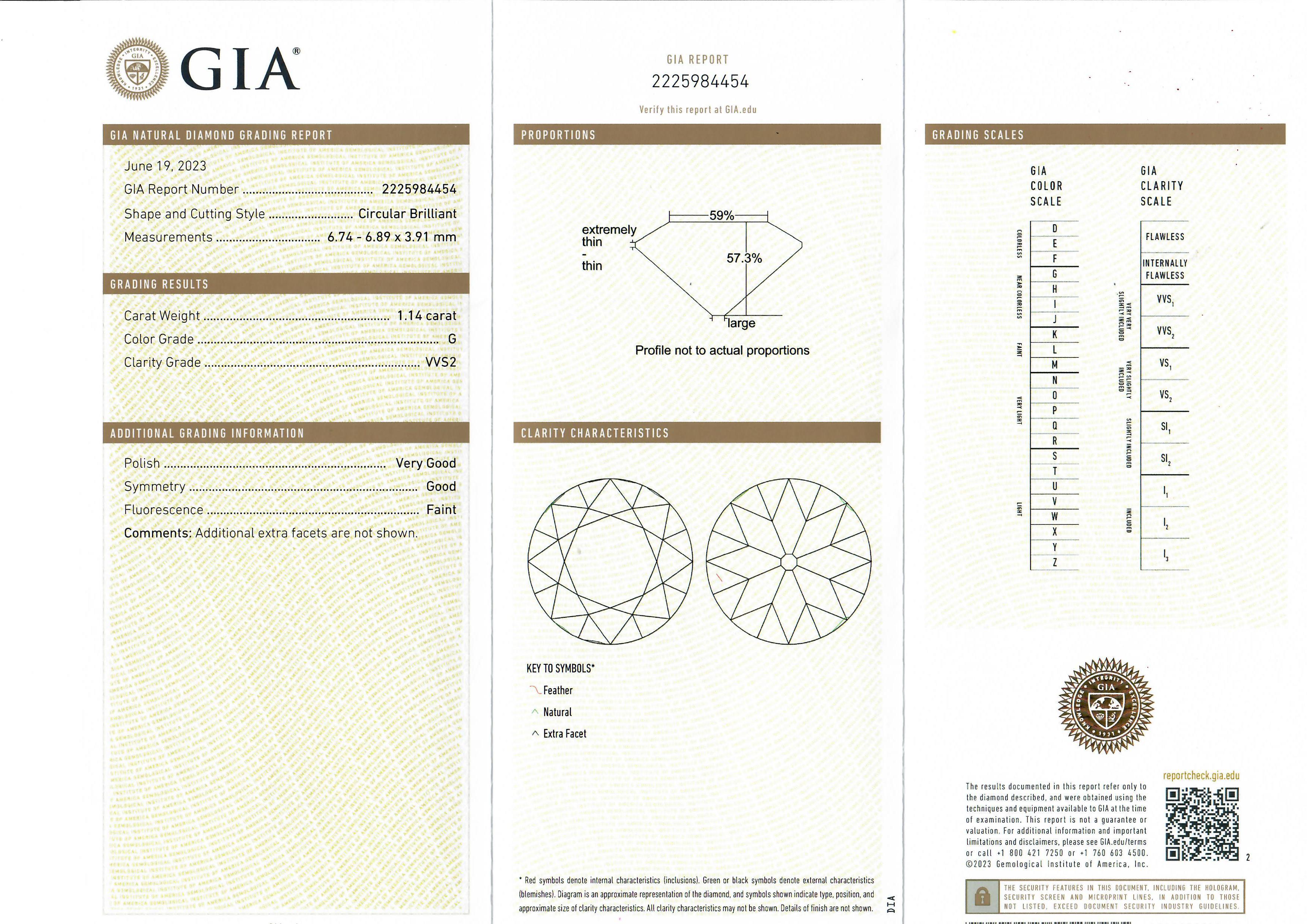 --Pietre: --
(1) Diamante naturale autentico - taglio circolare Brilliante Vecchio - incastonato - alta qualità - colore G - purezza VVS2 - 1,14ct (esatto - certificato)
** Vedere i dettagli della certificazione qui sotto per informazioni
