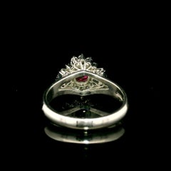 Vintage Platinum GIA 1.37ctw No Heat Cushion Ruby Diamond Mini Ballerina Ring