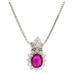 Vintage Platinum GIA 1.43ct Oval Burma Ruby 
Diamond Pendant Necklace Chain